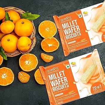 SKYROOTS Millet Wafer Biscuit 420G Crispy And Crunchy Anytime Munching Orange